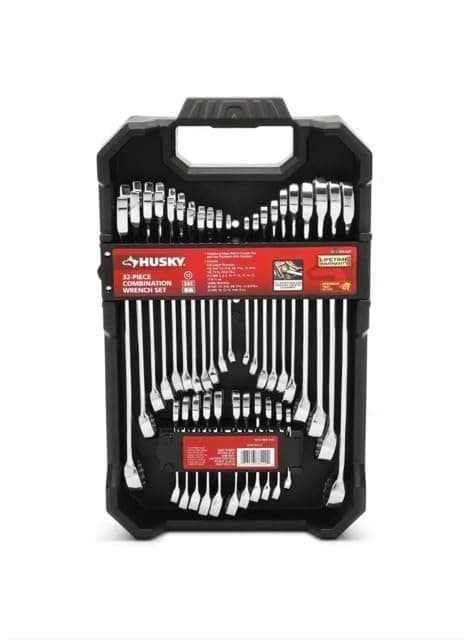 Husky SAE and Metric Combination Wrench Set with Tray, 32-Piece