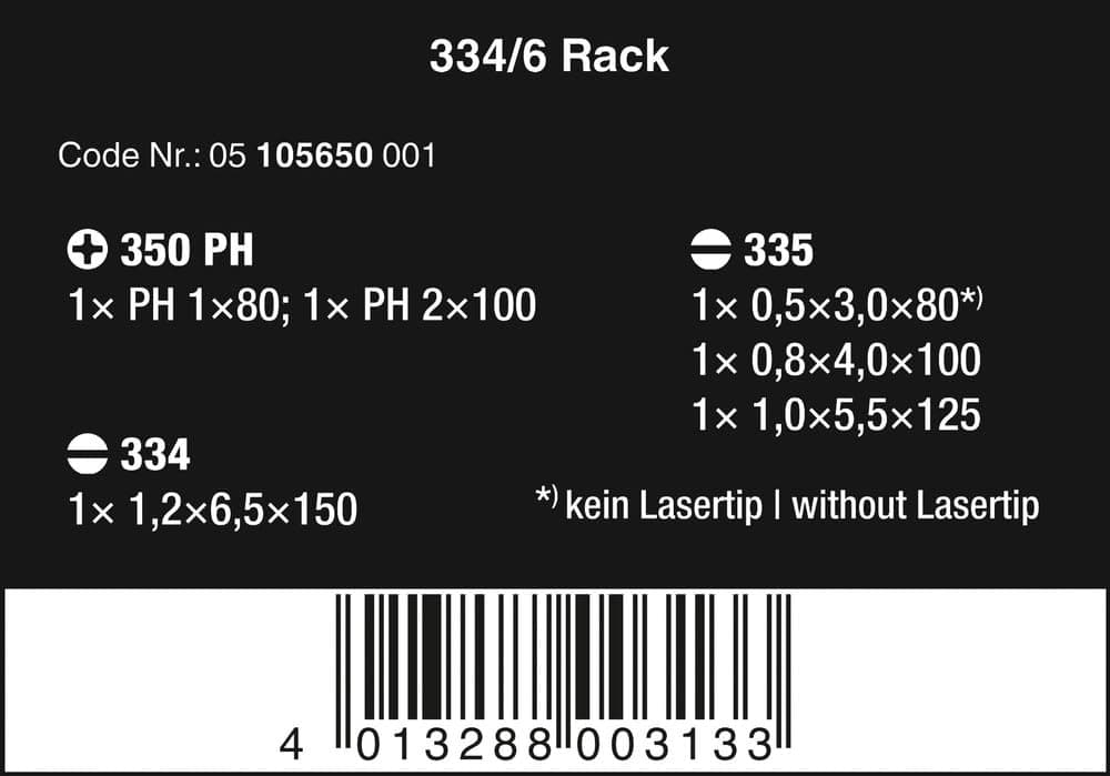 Wera Kraftform Plus 334/6 Lasertip Rack Screwdriver Set