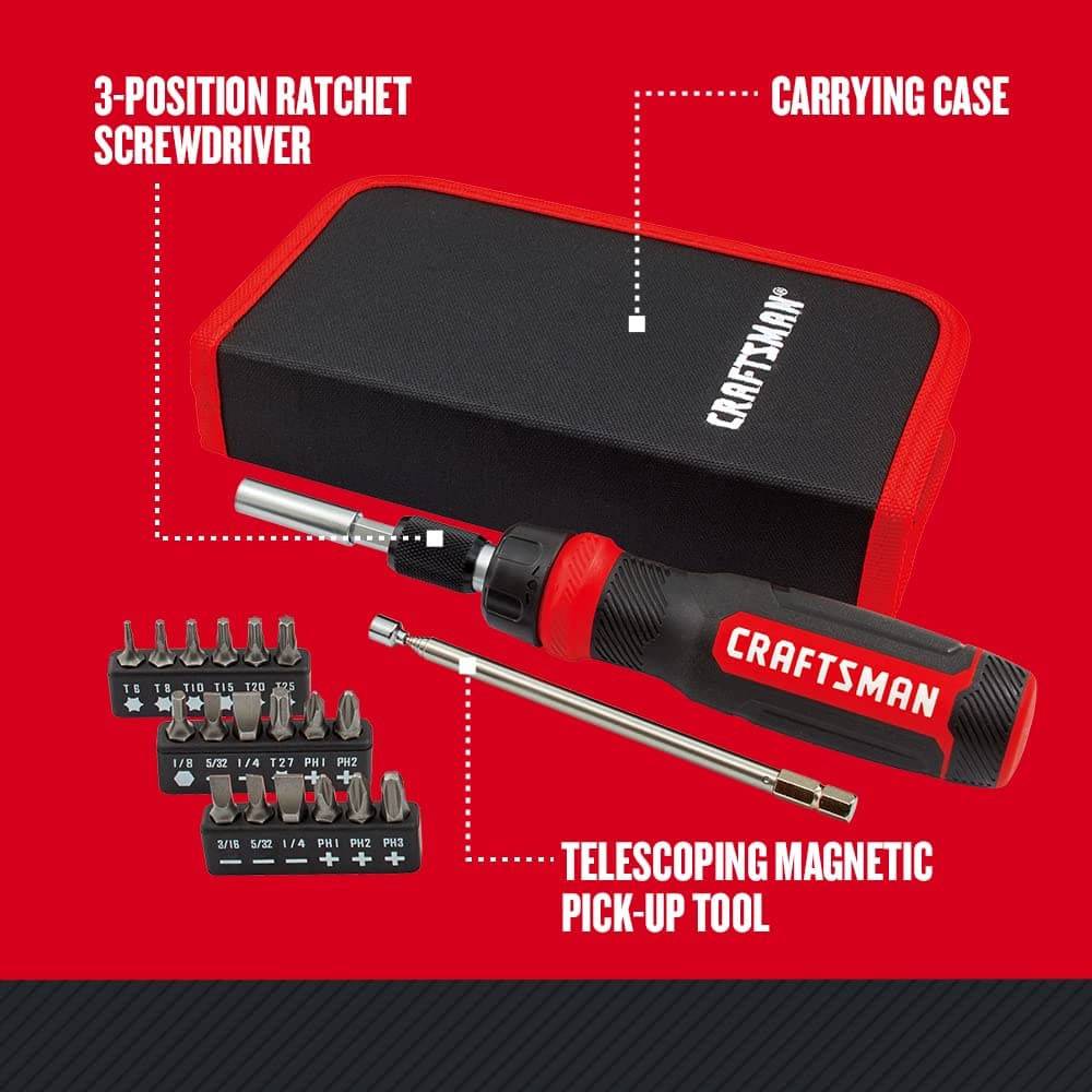 CRAFTSMAN CMHT68001 Ratcheting Screwdriver Multi-Bit Set, 26-Piece