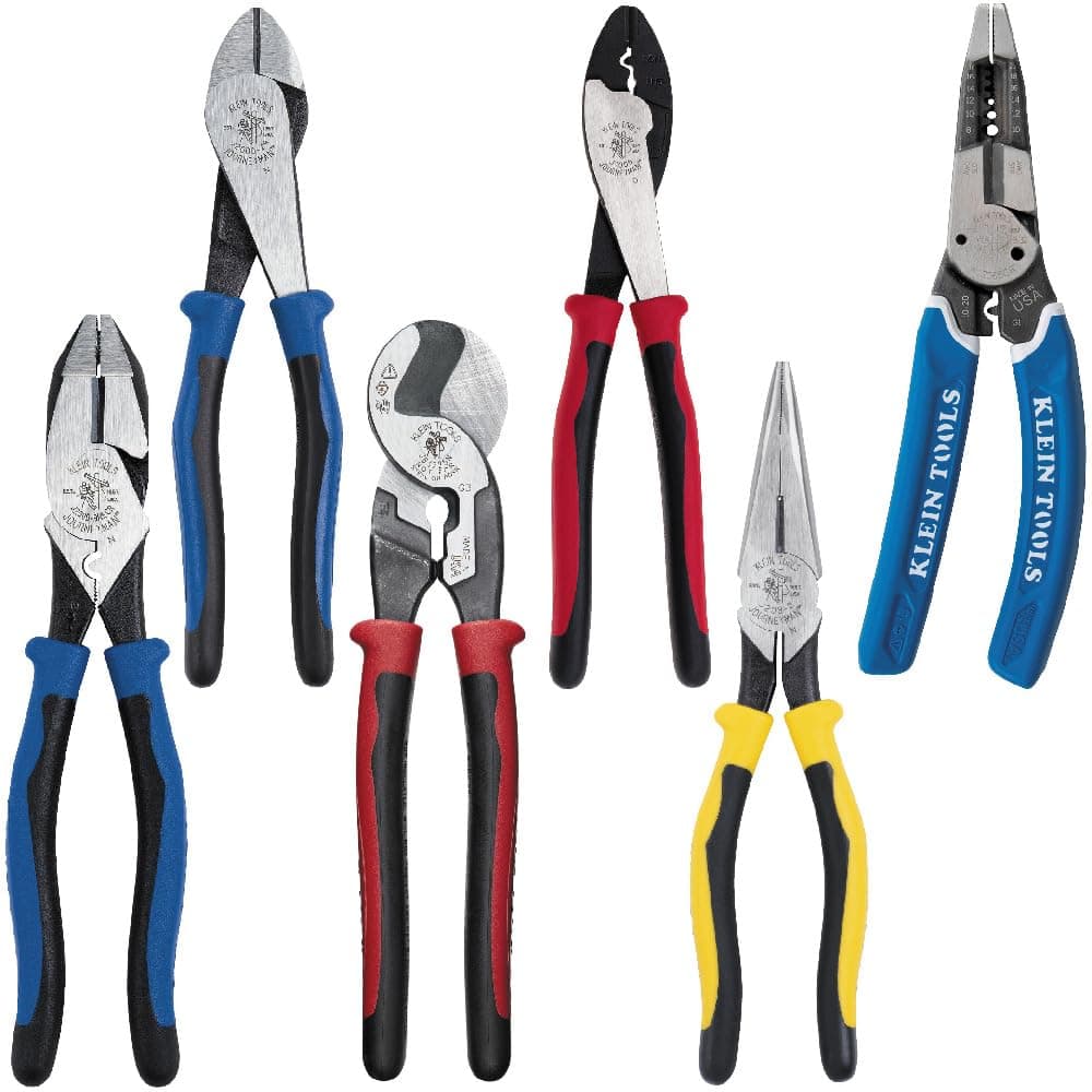 Klein Tools Journeyman Plier Kit, 6-Piece (Lineman's, Diagonal, Long-Nose, Wire Stripper, Crimper, Cable Cutter)