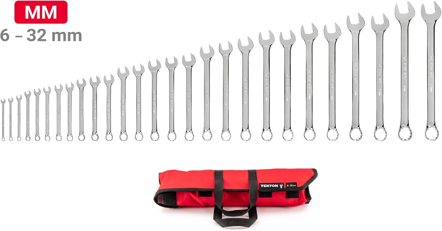 Tekton Combination Wrench Set with Roll, 27-Piece (6–32 mm), WCB94203