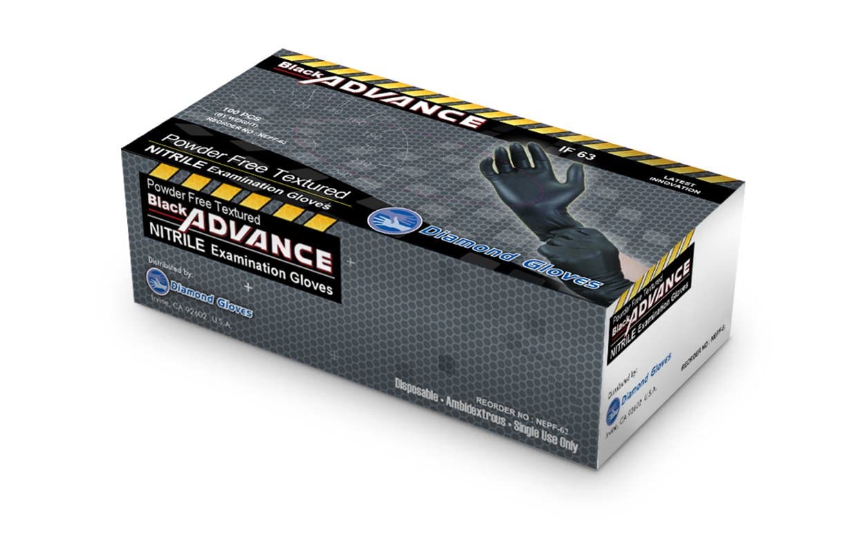 Diamond Gloves Black Advance Nitrile Examination Gloves