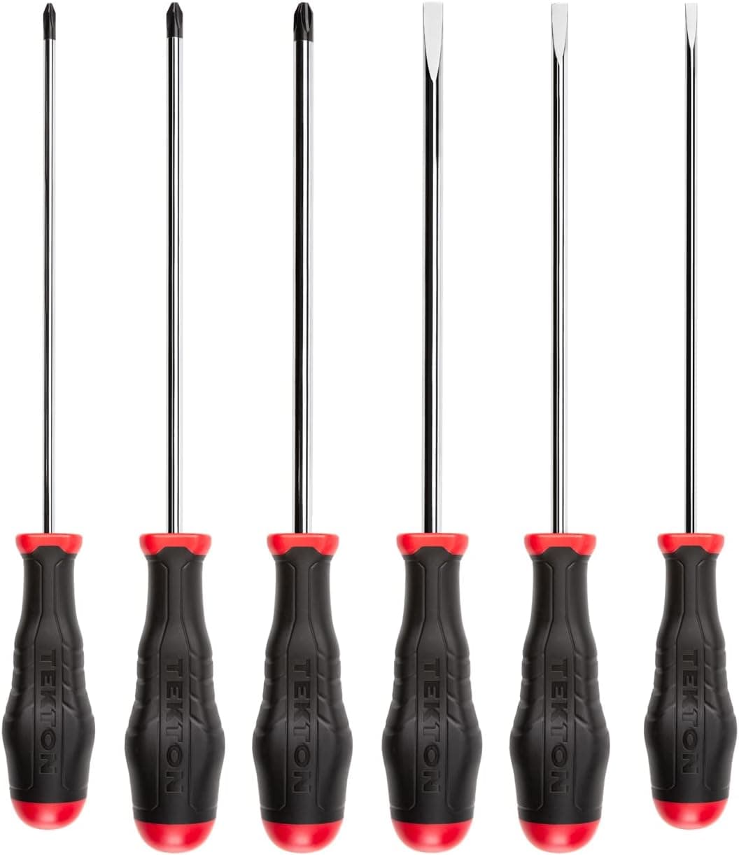 Tekton DRV43017 Long High-Torque Screwdriver Set, 6-Piece (#1-#3 Phillips, 3/16-5/16 in. Slotted)