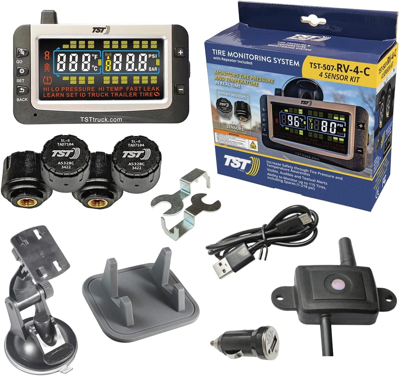 TST (Truck System Technologies) 507 Series TPMS · 4-Sensor Cap Kit with Color Display