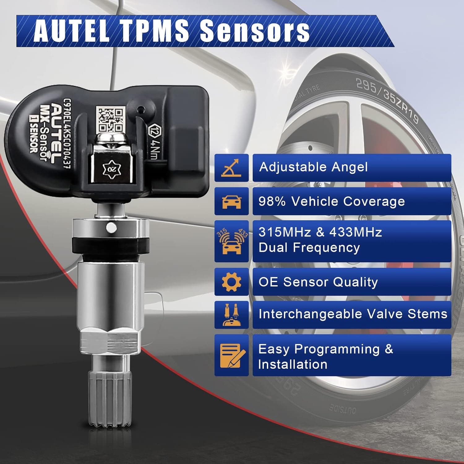 Autel MX-Sensor 315MHz + 433MHz Dual Frequency TPMS Sensor (4-Pack)