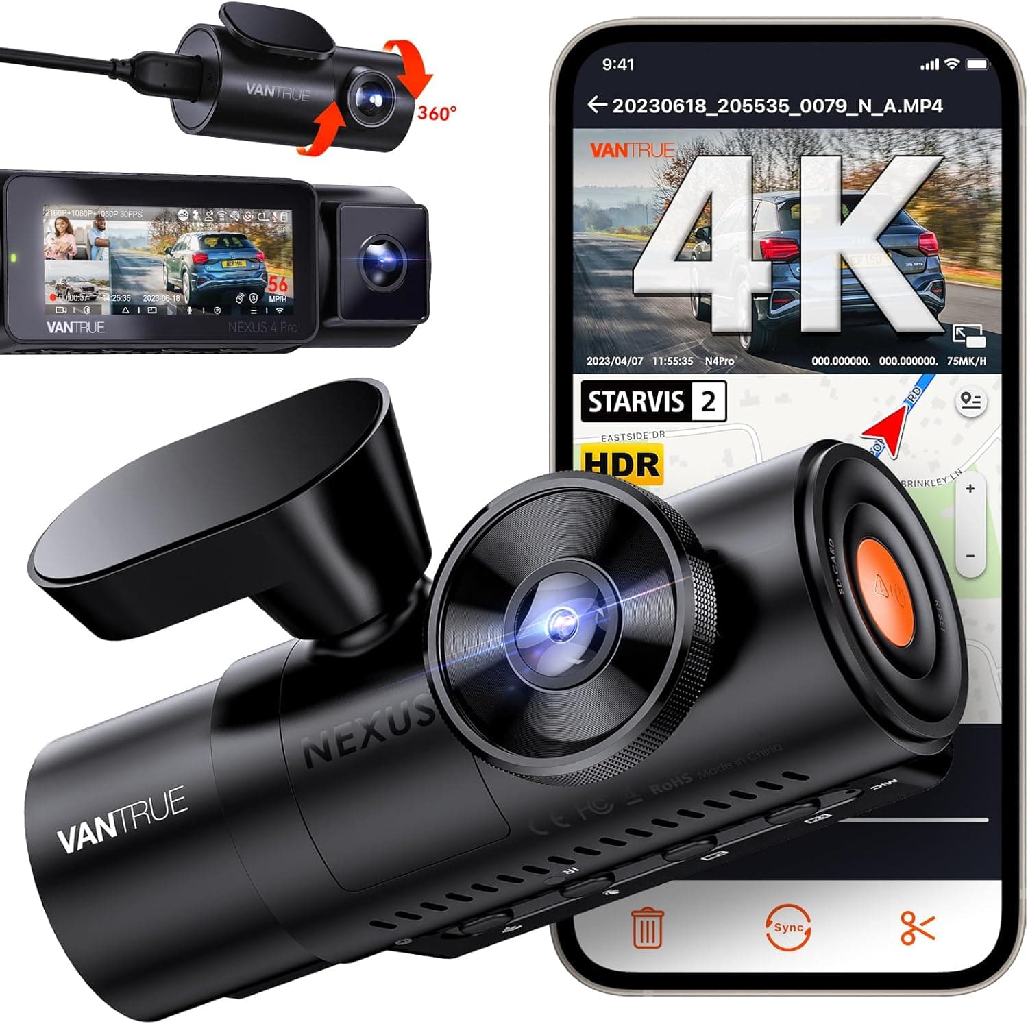 Vantrue N4 Pro 4K 3-Channel Dash Cam