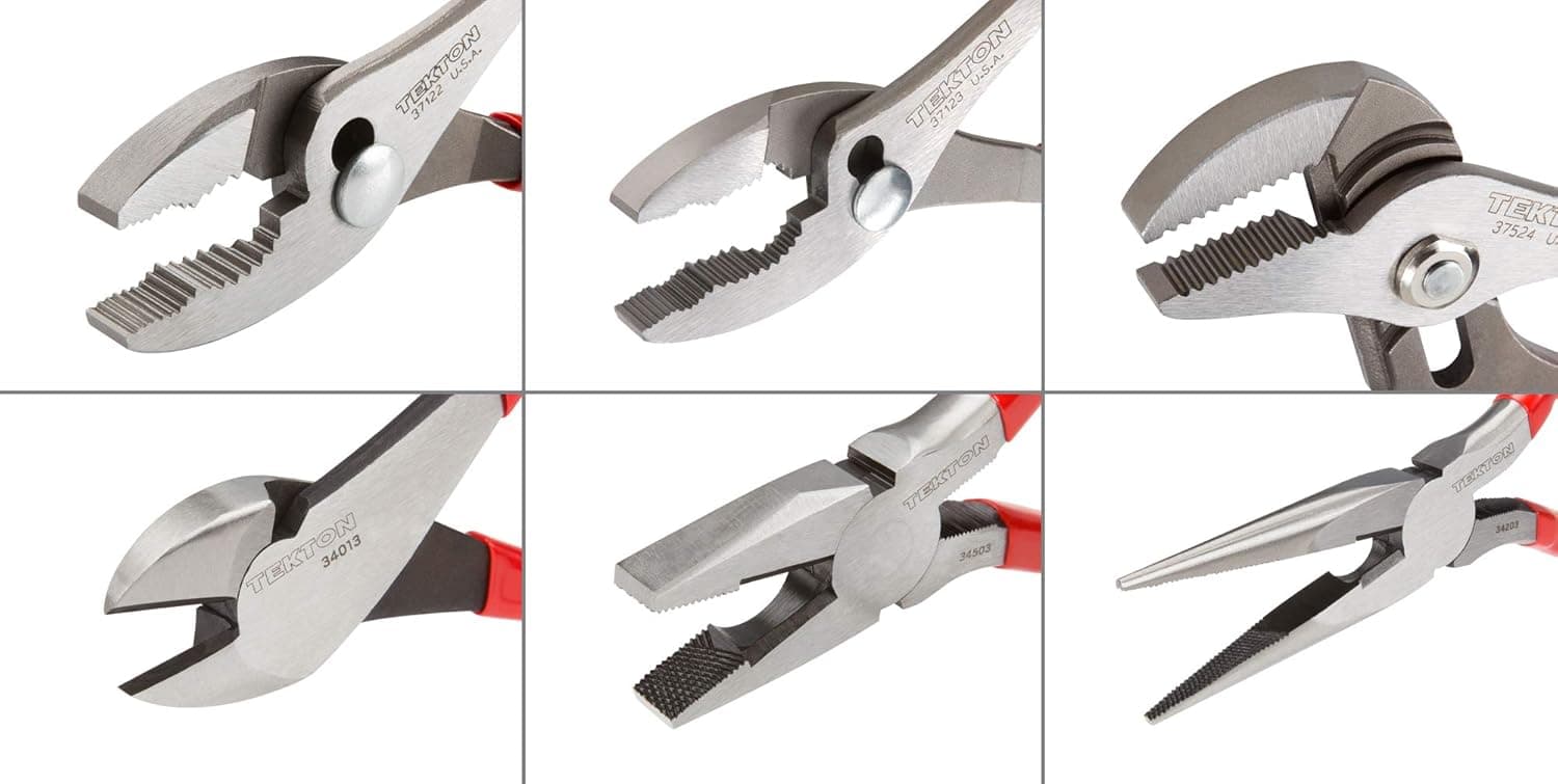 Tekton Pliers Set, 6-Piece (Slip Joint, Groove Joint, Cutting, Lineman's, Long Nose)