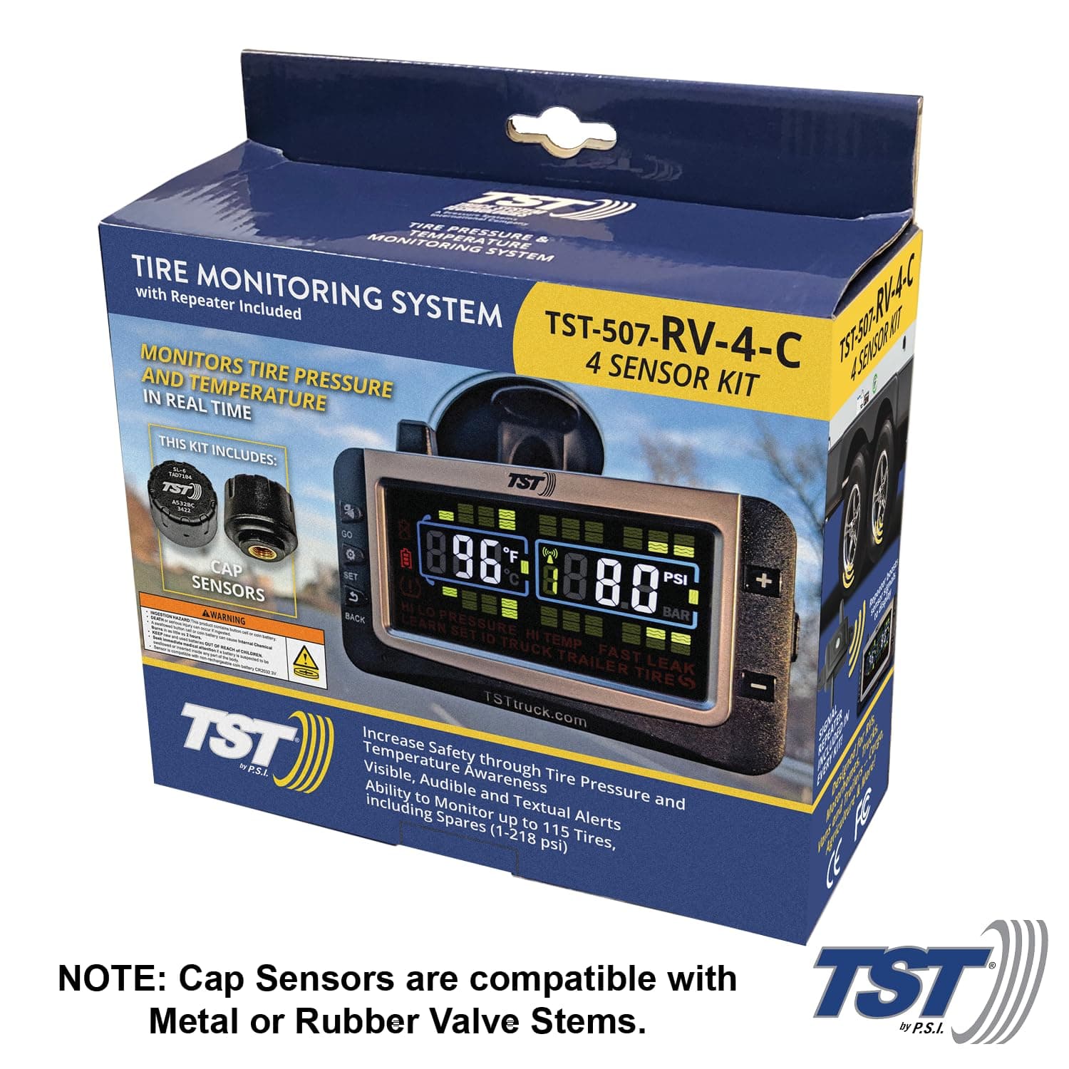TST (Truck System Technologies) 507 Series TPMS — 4-Sensor Cap Kit with Color Display