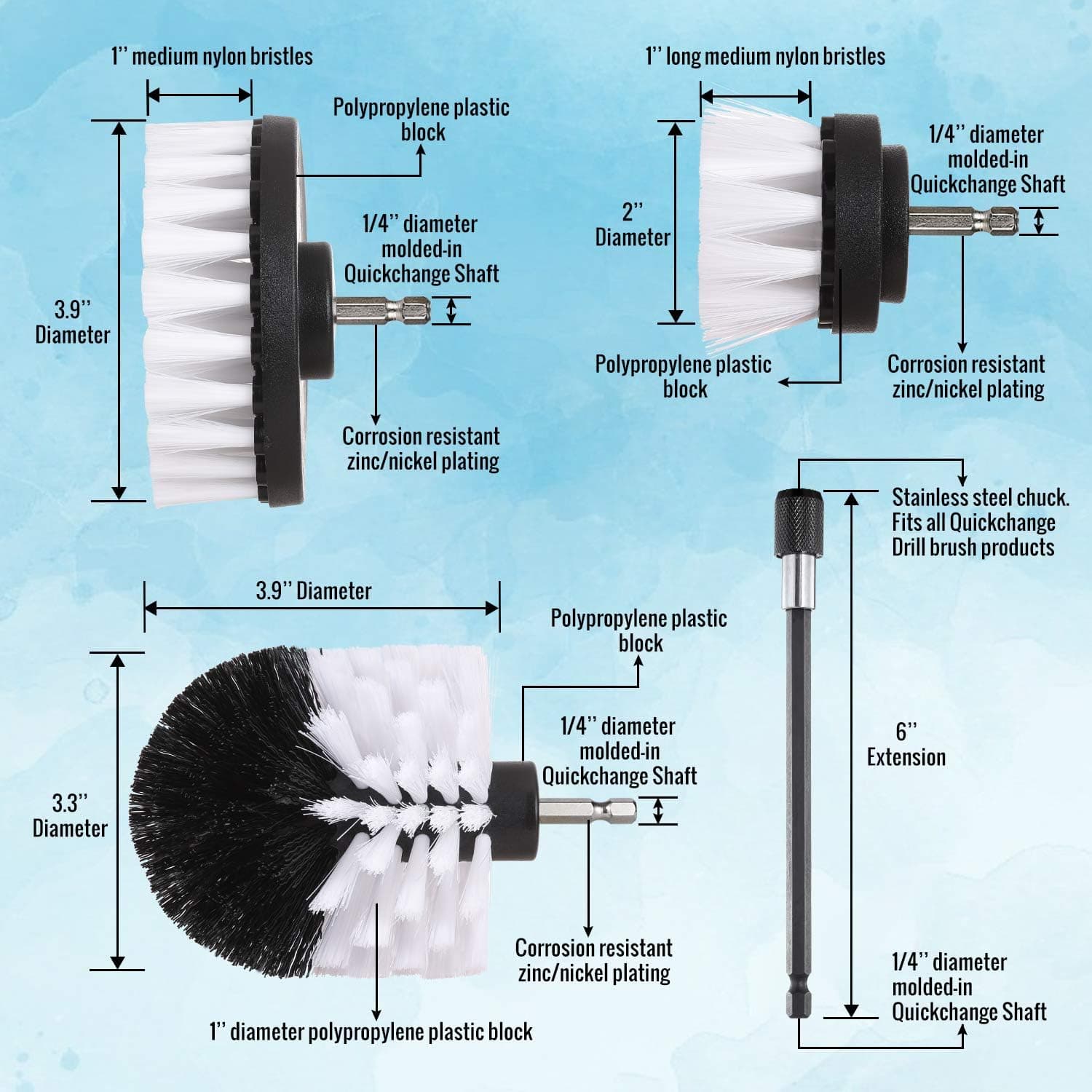 Hiware 4 Pcs Drill Brush Car Detailing Kit with Extend Attachment