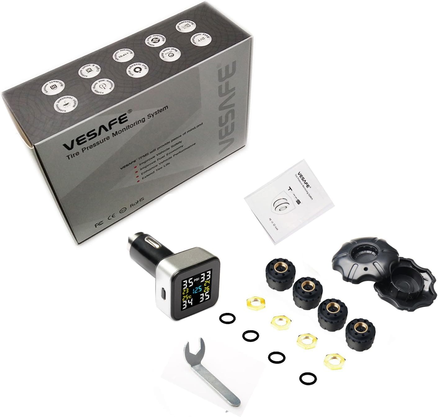 VESAFE Wireless Tire Pressure Monitoring System with Full-Color Real-Time Display