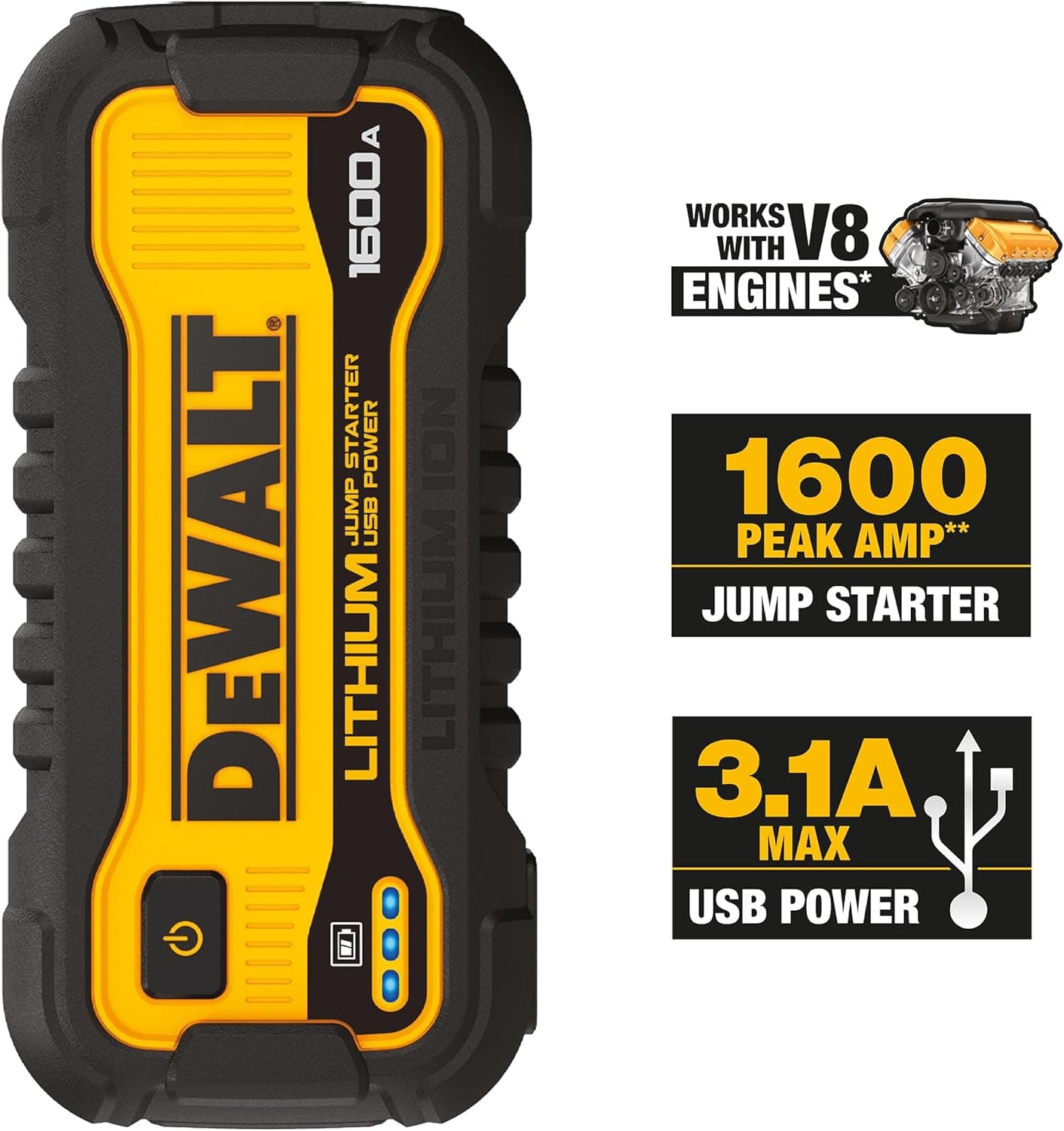 DEWALT DXAELJ16 1600 Peak Amp Jump Starter with USB Power Station