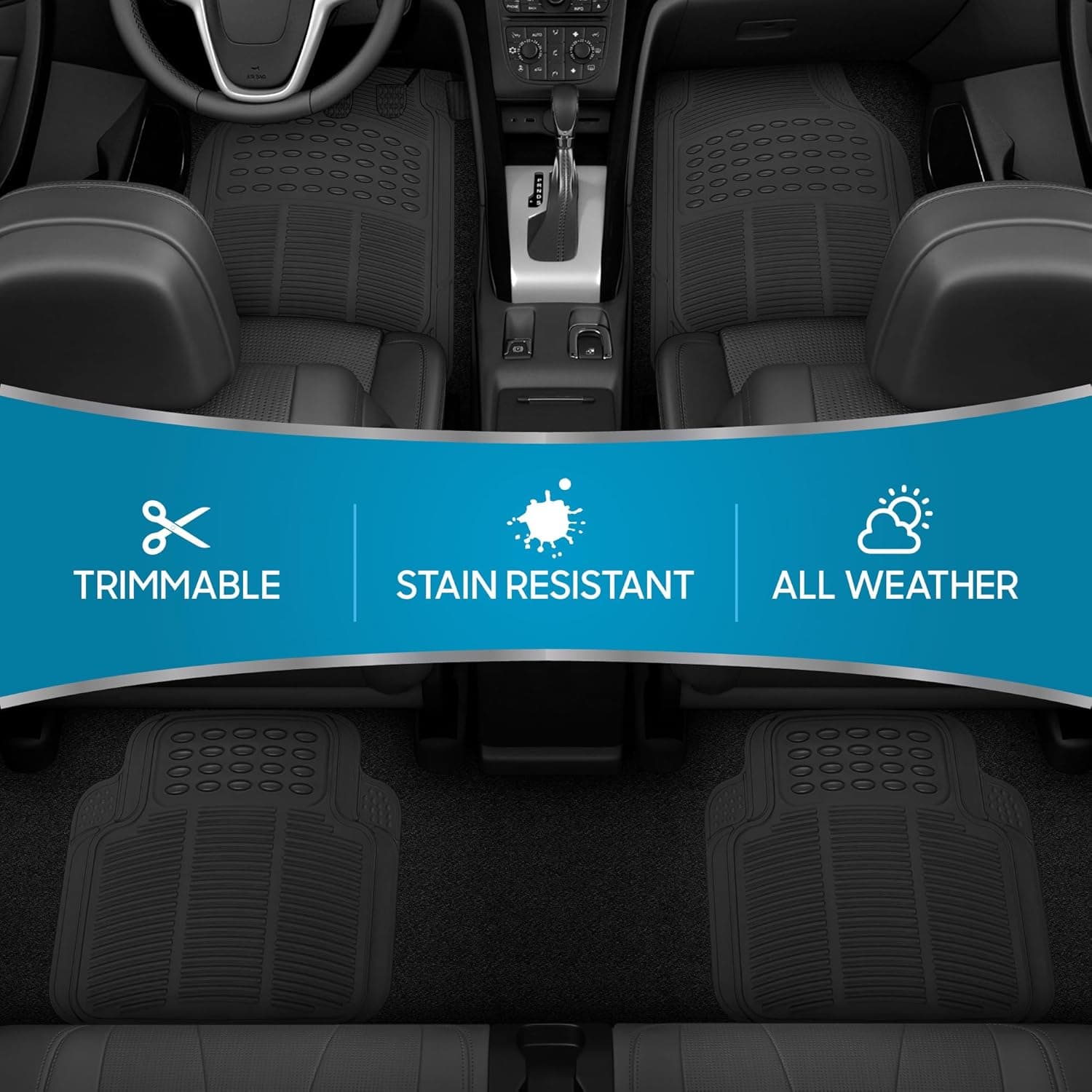 BDK Floor Mats, 4-Piece All-Weather Car Mat with Universal Fit Design