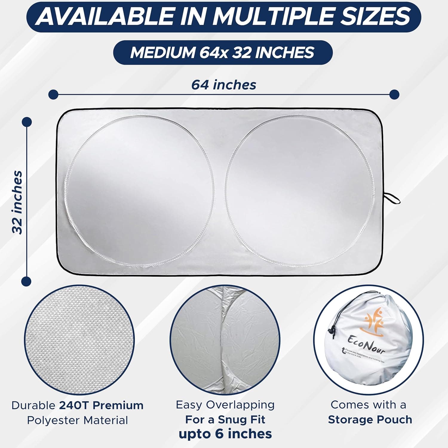 EcoNour Car Windshield Sunshade, Medium (64x32 Inches)