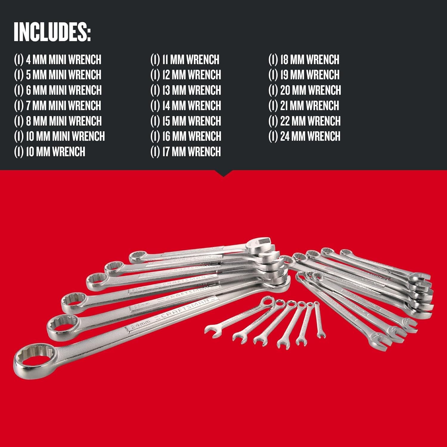 CRAFTSMAN CRAFTSMAN Combination Wrench Set, Metric, 20-Piece (CMMT12068)