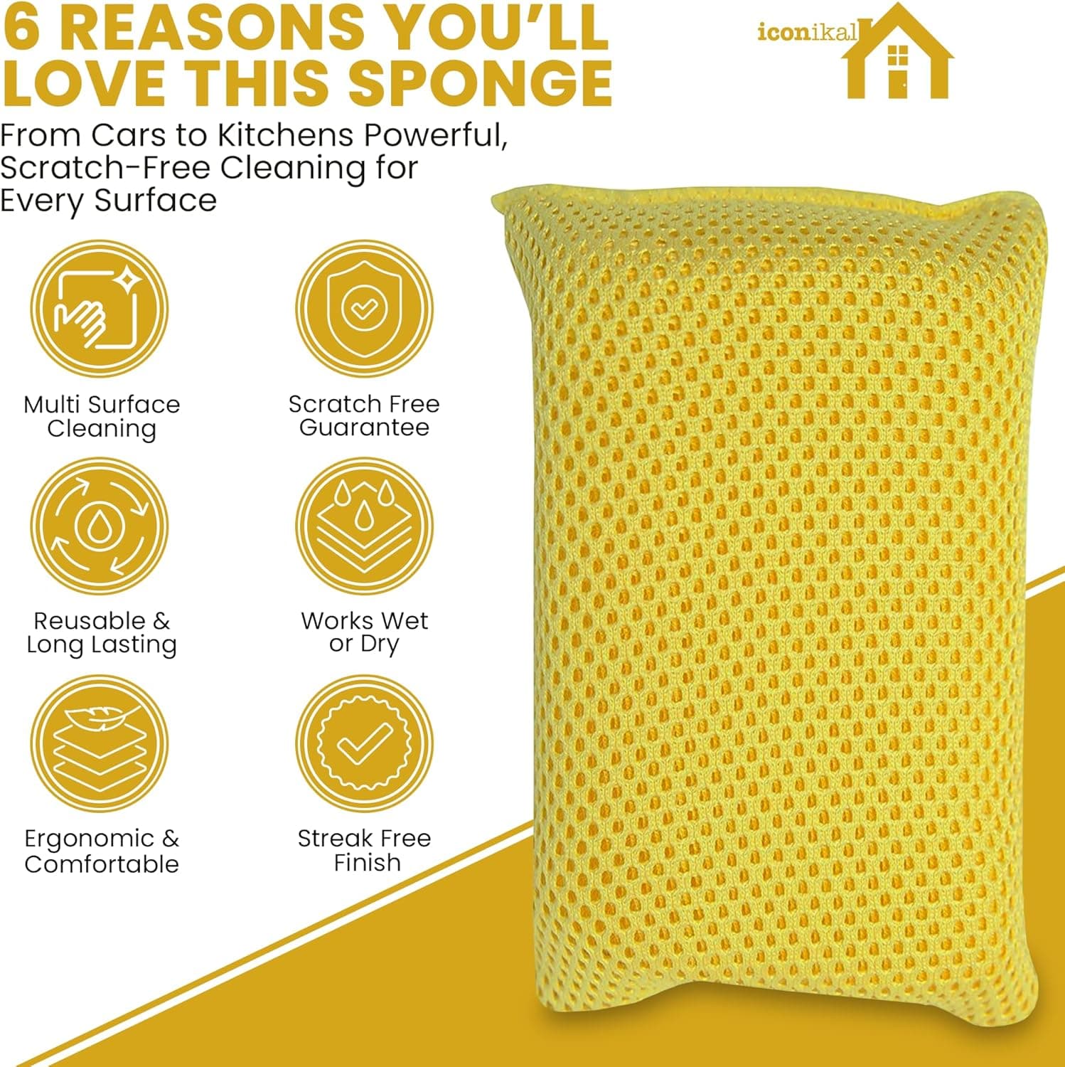 Iconikal 6-Pack Bug Scrubber Sponge 5.9x3.5-Inch