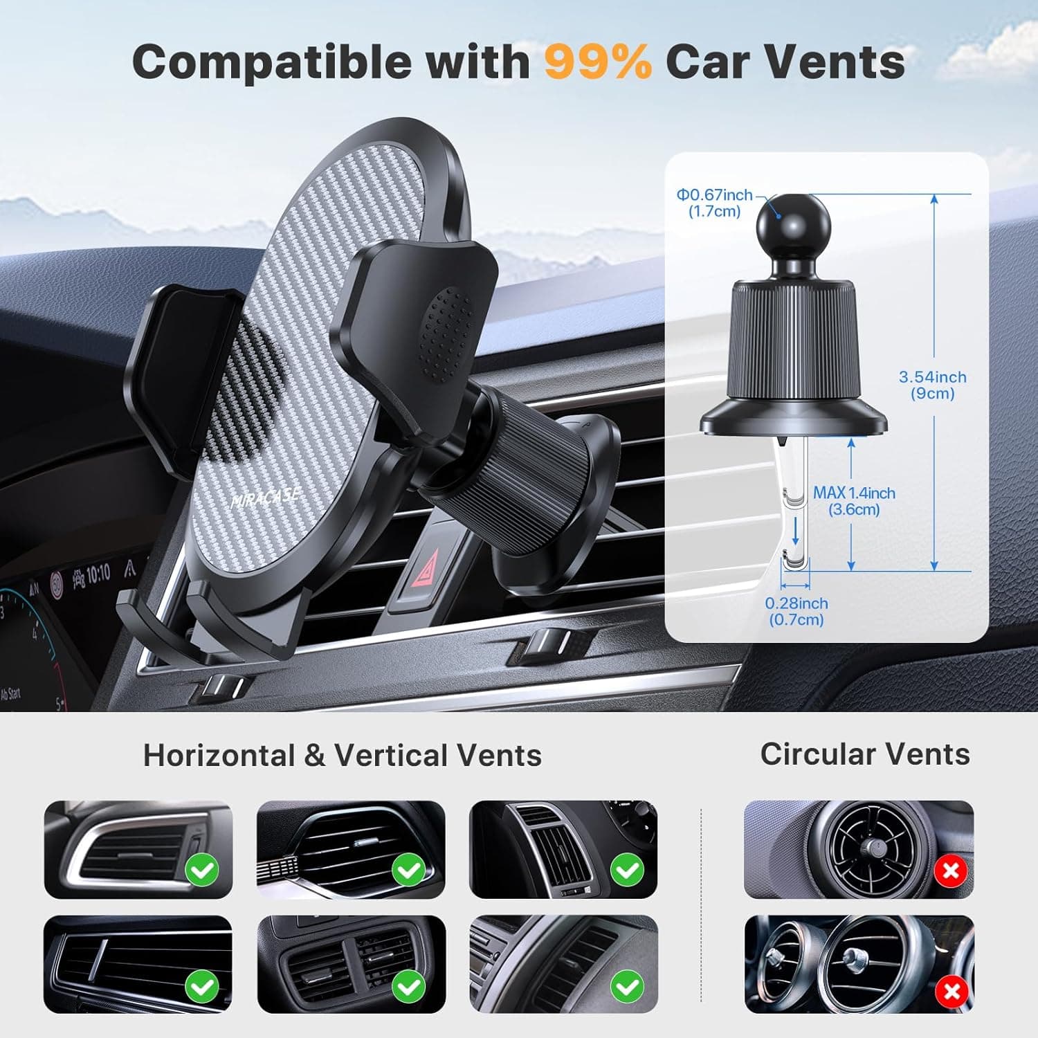 Miracase Phone Holder for Car with Metal Hook Clip, Air Vent Cell Phone Mount
