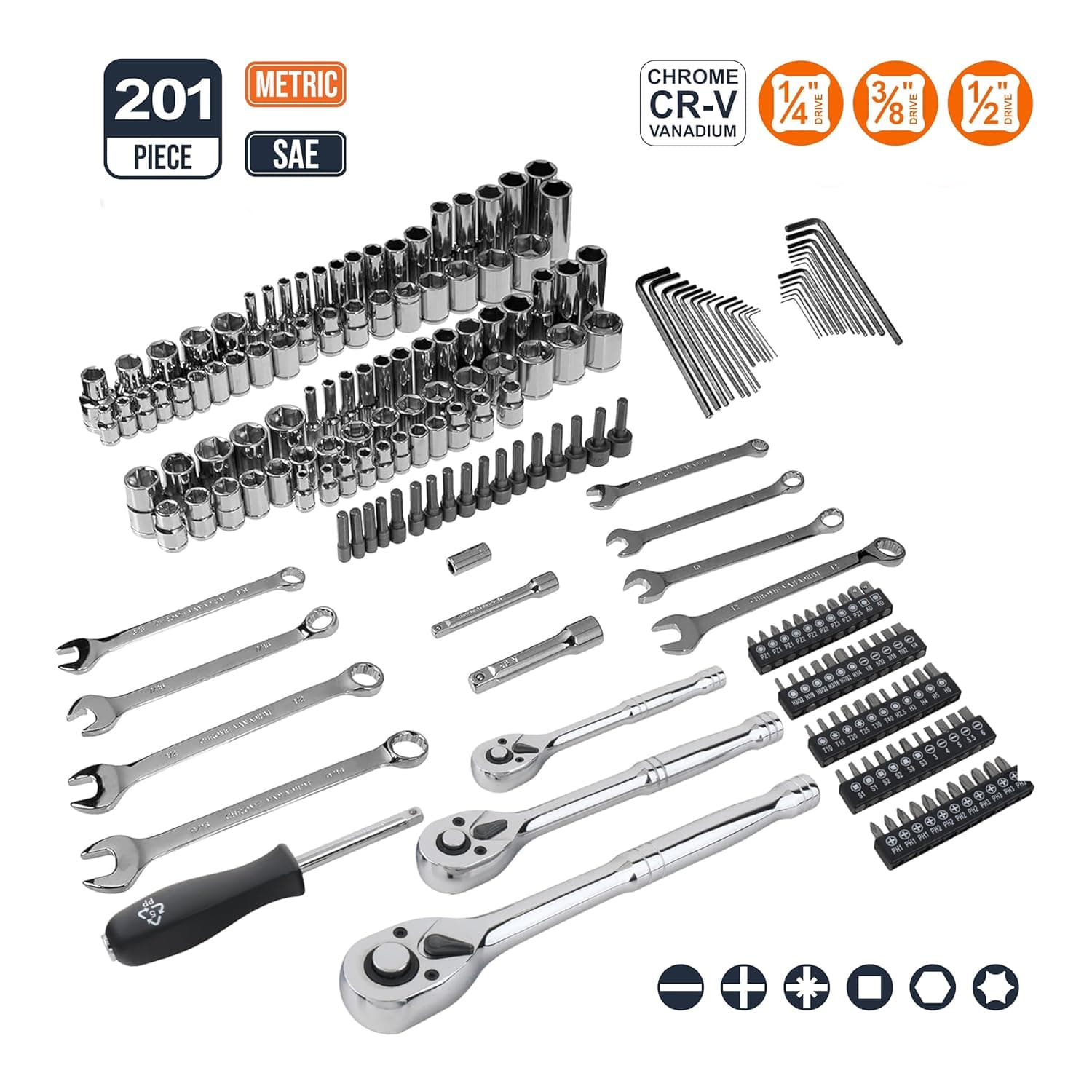 Amazon Basics 201-Piece Mechanic's Socket Tool Set with Case