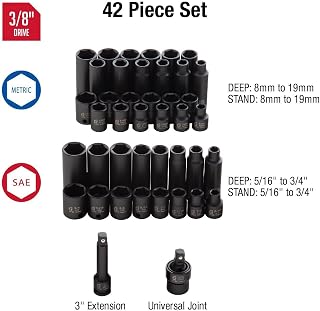 Sunex Tools 3342 3/8 Inch Drive Master Impact Socket Set, 42-Piece