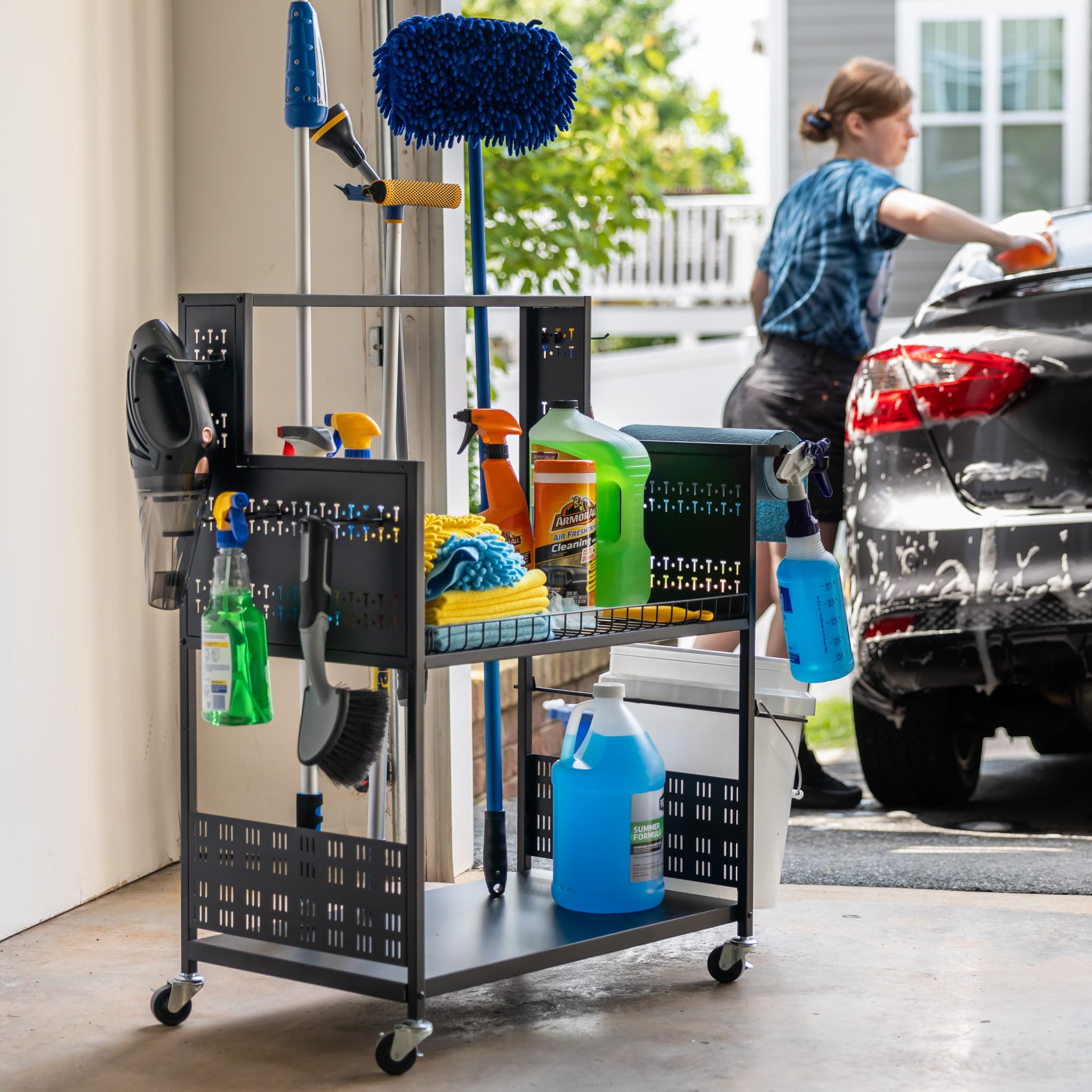 Teal Triangle Large Cleaning Caddy (3-Tier Rolling Cart)