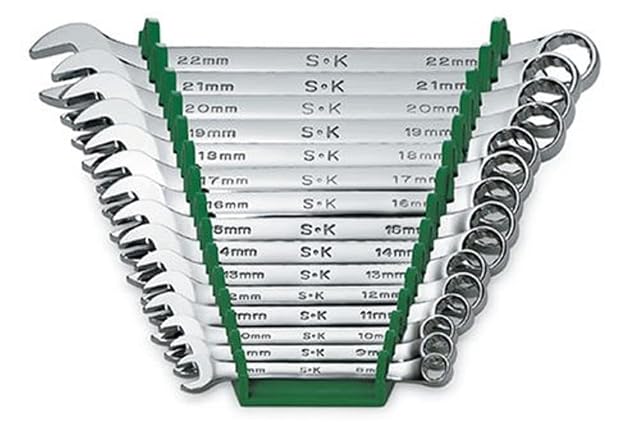 SK Tools 86265 15-Piece 12-Point Metric SuperKrome Combination Wrench Set