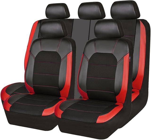 CAR PASS Universal Faux-Leather Car Seat Cover Sport Full Set