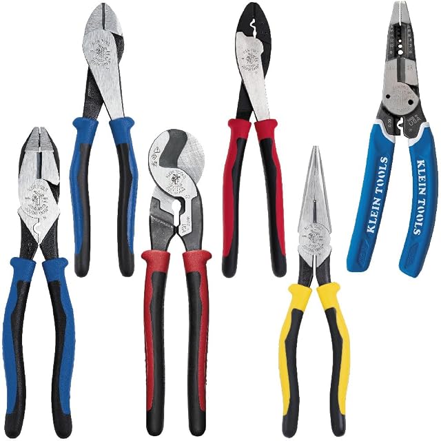 Klein Tools Journeyman Plier Kit, 6-Piece (Lineman's, Diagonal, Long-Nose, Wire Stripper, Crimper, Cable Cutter)