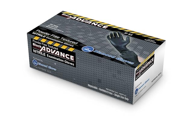 Diamond Gloves Black Advance Nitrile Examination Gloves