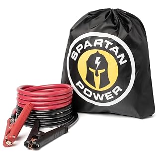 Spartan Power Heavy Duty Jumper Cables with Alligator Clips, 100% Pure Copper, 1/0 AWG, 15 ft