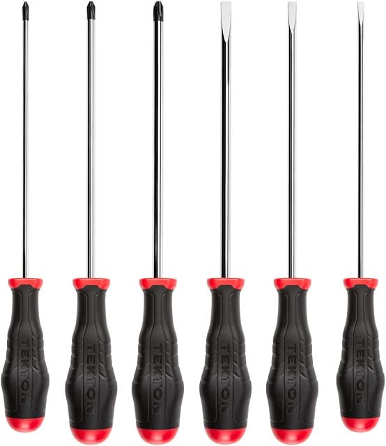 Tekton DRV43017 Long High-Torque Screwdriver Set, 6-Piece (#1-#3 Phillips, 3/16-5/16 in. Slotted)