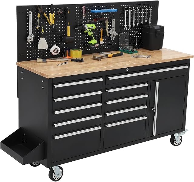 GAOMON 61-Inch 10-Drawer Rolling Tool Chest and Workbench
