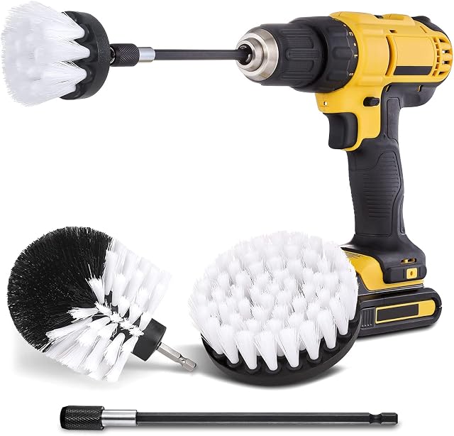 Hiware 4 Pcs Drill Brush Car Detailing Kit with Extend Attachment