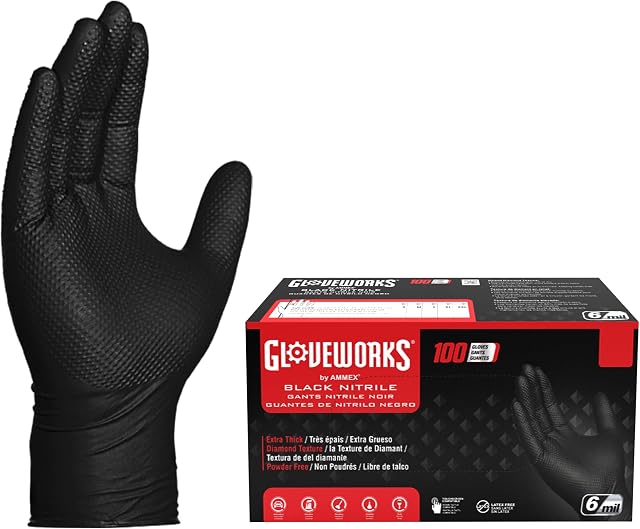 AMMEX Gloveworks HD Industrial Black Nitrile Gloves