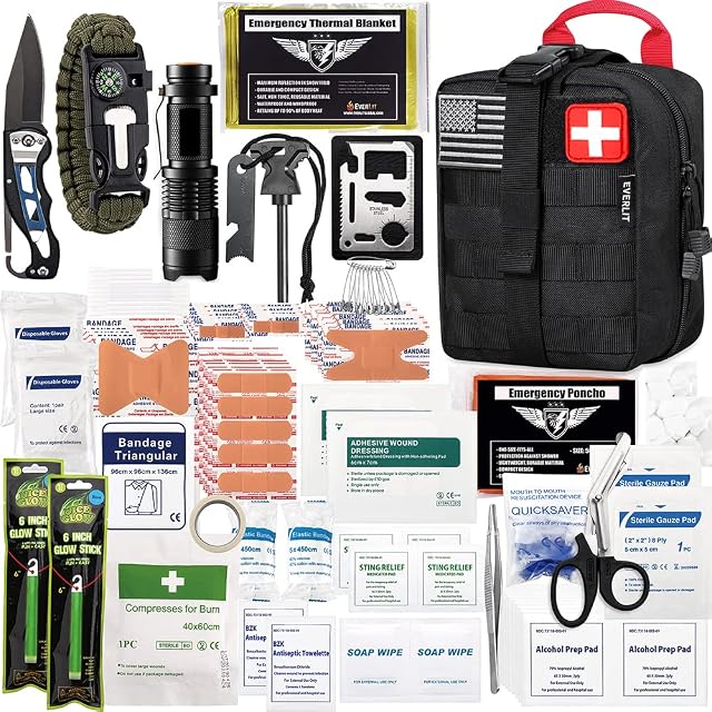 Everlit 250 Pieces Survival First Aid Kit IFAK EMT Molle Pouch