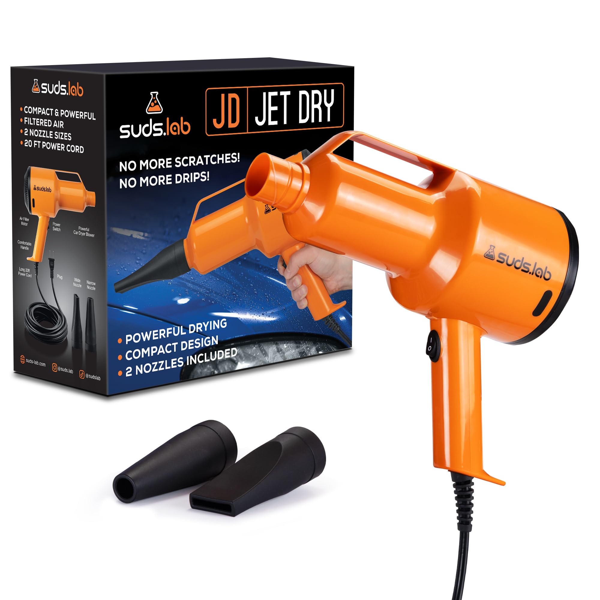 Suds Lab JD Jet Dry Car Drying Blower with 2 Nozzles & 20 ft Power Cord