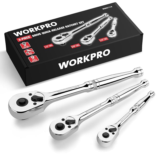 WORKPRO WORKPRO 3-Piece Ratchet Set (1/4", 3/8", 1/2" Drive, 72-Tooth, EVA Storage)