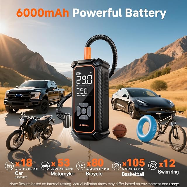 OlarHike Tire Inflator Portable Air Compressor (Lightning-Fast, 6000mAh)