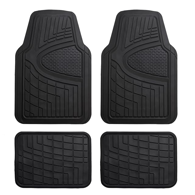 FH Group Automotive Floor Mats - Heavy-Duty Rubber, Universal Fit Full Set, Climaproof & Trimmable