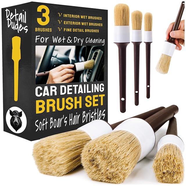 Detail Dudes Soft Boar Hair Car Detailing Brush Set (3-Pack)