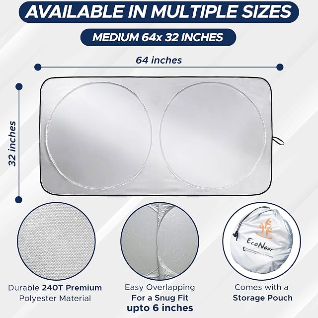 EcoNour Car Windshield Sunshade, Medium (64x32 Inches)