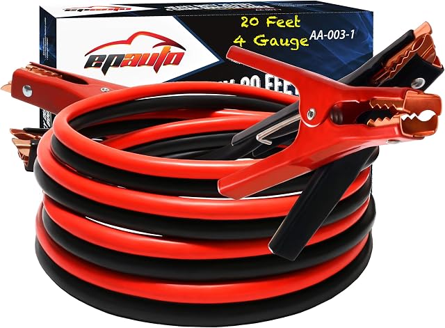 EPAuto 4 Gauge x 20 Ft Heavy Duty Jumper Cables with Safety Gloves & Travel Bag