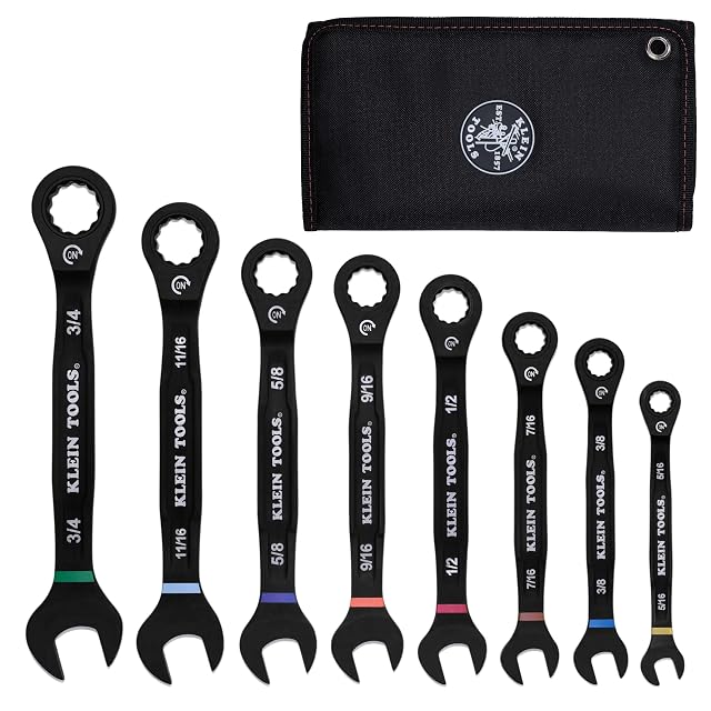 Klein Tools 69408G 8-Piece SAE Ratcheting Combination Wrench Set