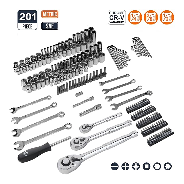 Amazon Basics 201-Piece Mechanic's Socket Tool Set with Case