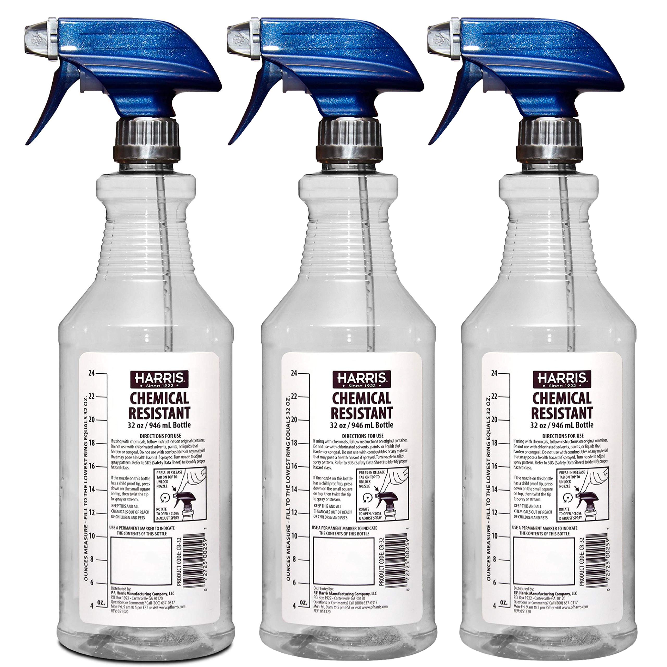Harris Chemically Resistant Professional Empty Spray Bottles, 32 oz (3-Pack)