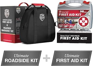Swiss Safe 2-in-1 Car Emergency Kit (378-Piece: Jumper Cables + 348-Piece First Aid Kit)