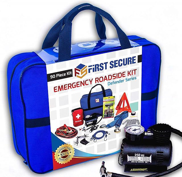 First Secure 90-Piece Emergency Roadside Kit
