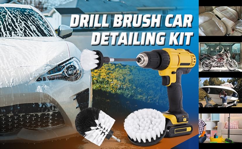 Hiware 4 Pcs Drill Brush Car Detailing Kit with Extend Attachment — image 1