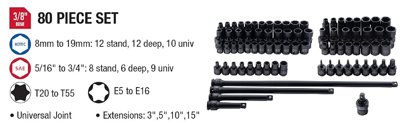 Sunex Tools 3580 80-Piece 3/8 Inch Drive Master Impact Socket Set — image 2