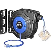 DEWENWILS Retractable Cord Reel, 60 FT Heavy Duty Extension Cord, 12AWG/3C SJTOW, 3 Grounded Outlets, 15A Circuit Breaker, Wall/Ceiling Mount — image 9
