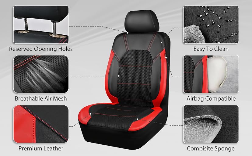 CAR PASS Universal Faux-Leather Car Seat Cover Sport Full Set — image 3