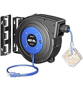 DEWENWILS Retractable Cord Reel, 60 FT Heavy Duty Extension Cord, 12AWG/3C SJTOW, 3 Grounded Outlets, 15A Circuit Breaker, Wall/Ceiling Mount — image 8